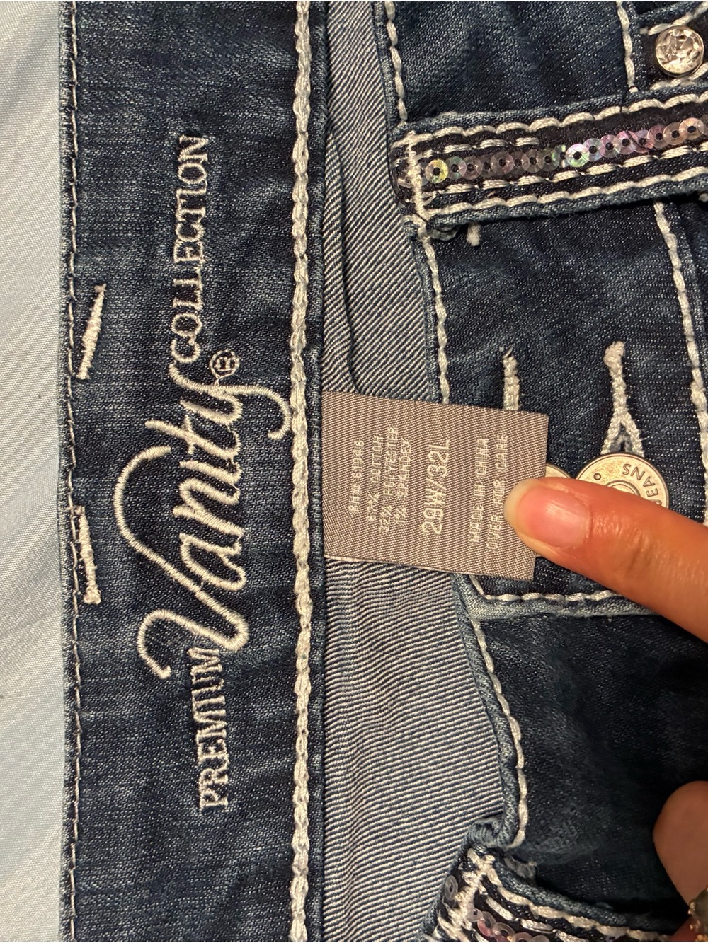 Vanity Dark Blue Boot Cut Jeans with Sequin Trim